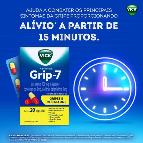 Vick Pyrena Grip-7 Paracetamol 400mg + Cloridrato Fenillefrina 4mg + Maleato de Clorfeniramina 4mg 20 cápsulas