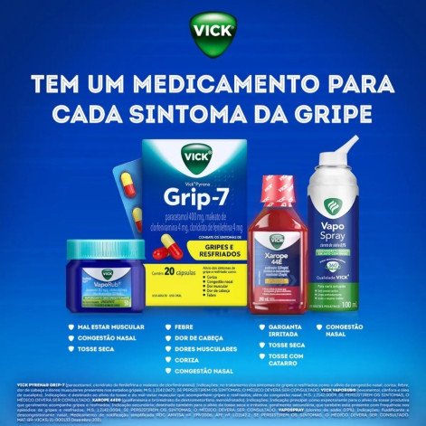 Vick Pyrena Grip-7 Paracetamol 400mg + Cloridrato Fenillefrina 4mg + Maleato de Clorfeniramina 4mg 20 cápsulas