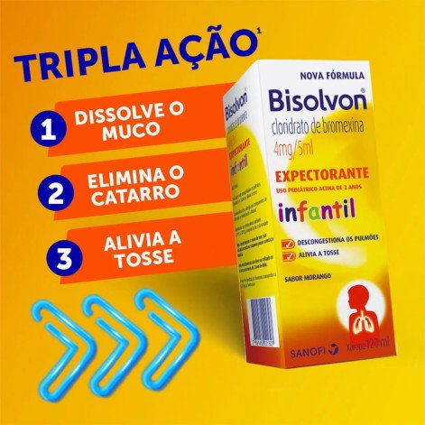 Bisolvon Cloridrato de Bromexina 4mg/5ml Xarope Expectorante Pediátrico Sabor Morango 120ml