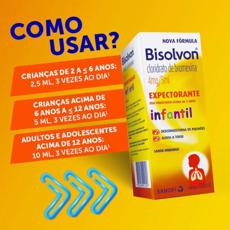 Bisolvon Cloridrato de Bromexina 4mg/5ml Xarope Expectorante Pediátrico Sabor Morango 120ml