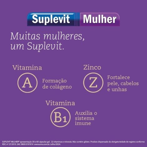 Suplevit Mulher Cabelo Pele e Unhas 30 cápsulas Ems