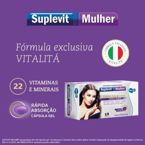 Suplevit Mulher Cabelo Pele e Unhas 30 cápsulas Ems