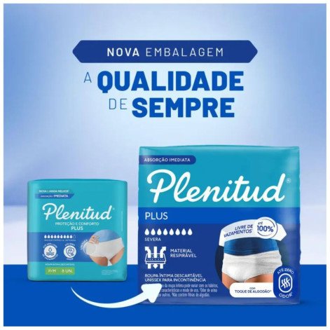 Roupa Íntima Descartável Unissex Plenitud Plus P/M Absorção Intensa 16 unidades