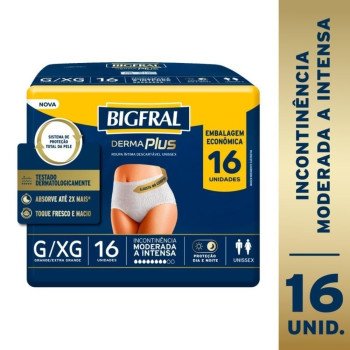 Roupa Íntima Bigfral Derma Plus G/XG Unissex 16 Unidades