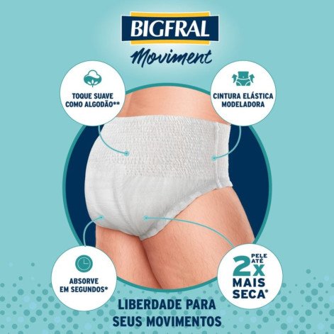 Roupa Íntima Descartável Unissex Bigfral Moviment P/M Absorção Moderada a Intensa 7 unidades