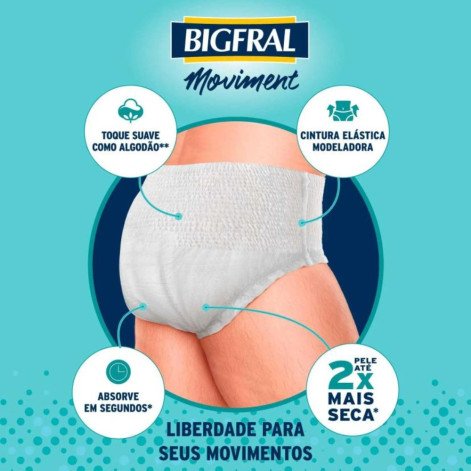 Roupa Íntima Descartável Unissex Bigfral Moviment G/XG Absorção Moderada a Intensa 7 unidades