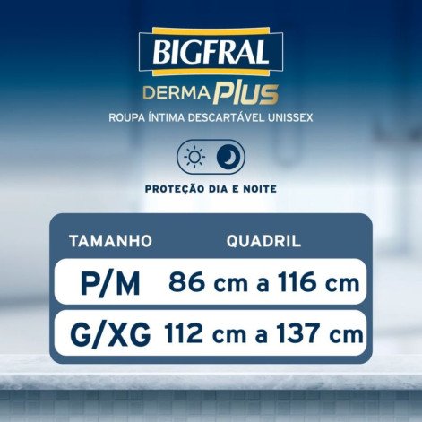 Roupa Íntima Descartável Unissex Bigfral Derma Plus P/M Absorção Moderada a Intensa 7 unidades