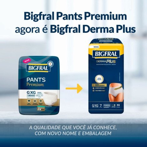 Roupa Íntima Descartável Bigfral Derma Plus Unissex G/XG Absorção Moderada a Intensa 7 unidades