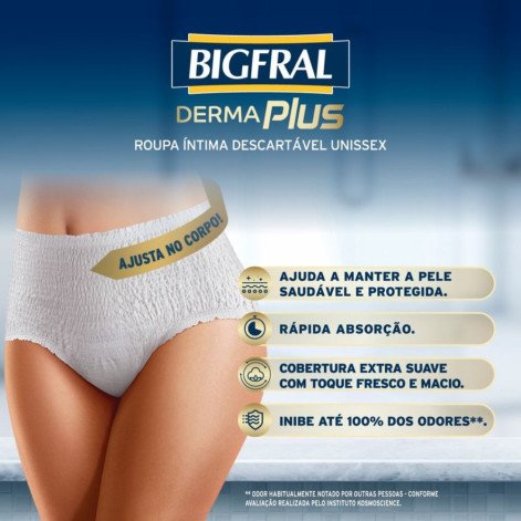 Roupa Íntima Descartável Bigfral Derma Plus Unissex G/XG Absorção Moderada a Intensa 7 unidades