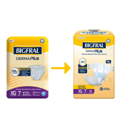 Fralda Geriátrica Descartável Bigfral Derma Plus Incontinência Urinária Severa XG 7 Unidades