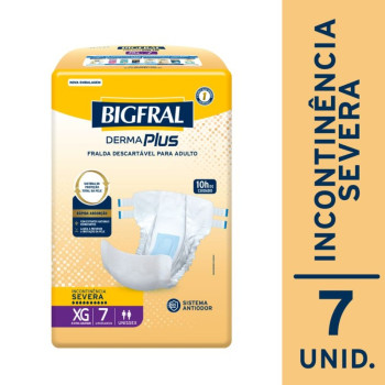 Fralda Geriátrica Descartável Bigfral Derma Plus Incontinência Urinária Severa XG 7 Unidades