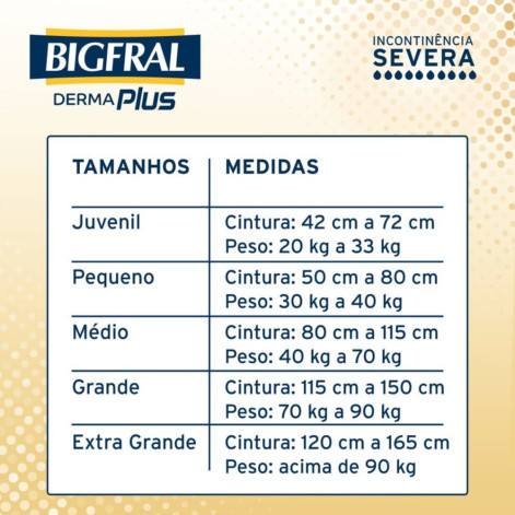 Fralda Geriátrica Descartável Bigfral Derma Plus Incontinência Urinária Severa XG 7 Unidades