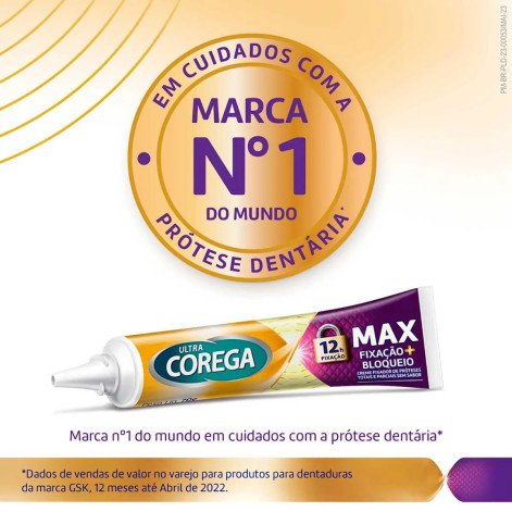 Creme Fixador de Dentadura Ultra Corega Max Fixação + Bloqueio Sem Sabor 70g