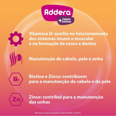 Suplemento Alimentar Addera + Cabelos e Unhas Vitamina D 2.000Ui 90 Comprimidos