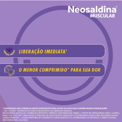 Neosaldina Muscular Dipirona 300mg + Cafeína 50mg + Citrato de Orfenadrina 35mg Com 10 Comprimidos