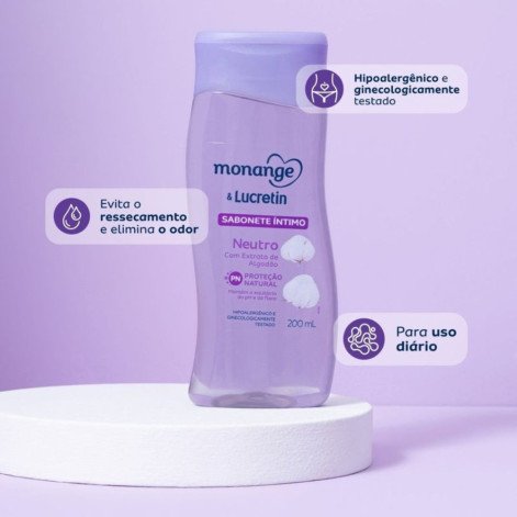Sabonete Líquido Íntimo Monange e Lucretin Neutro 200ml