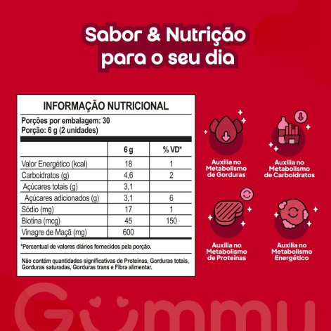 Biotina Gummy Apple Cider Vinegar Cereja 60 gomas