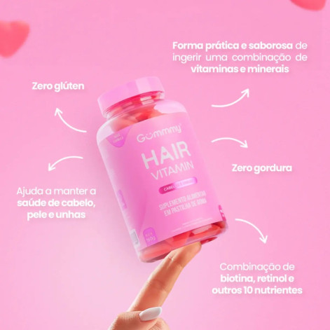 Combo Gummy Hair Cabelos 60 Gomas e Unhas Maça Verde 60 Gomas Trutii Frutti