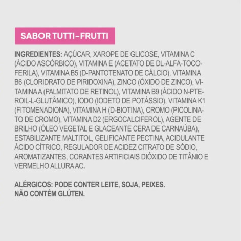 Combo Gummy Hair Cabelos 60 Gomas e Unhas Maça Verde 60 Gomas Trutii Frutti