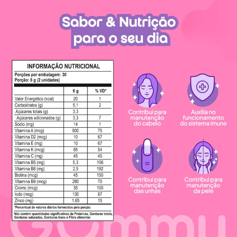 Gummy Hair Cabelo Pele e Unha Uva 60 Unidades