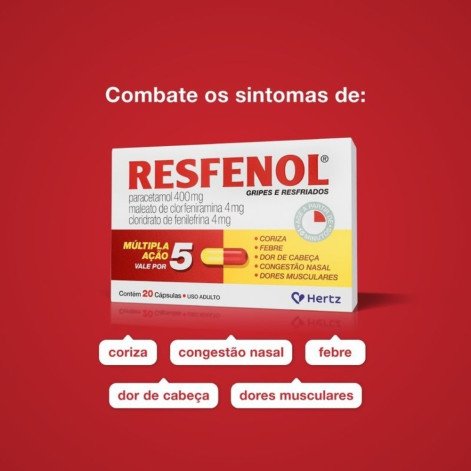 Resfenol Paracetamol 400mg + Cloridrato Fenillefrina 4mg + Maleato de Clorfeniramina 4mg 20 cápsulas