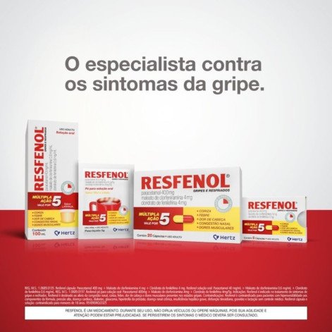 Resfenol Paracetamol 400mg + Cloridrato Fenillefrina 4mg + Maleato de Clorfeniramina 4mg 20 cápsulas