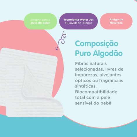Algodão Quadrado QuadryBaby Maciez e Conforto para Higienização do Bebê - Ideal para Skincare - Caixa com 50 Unidades