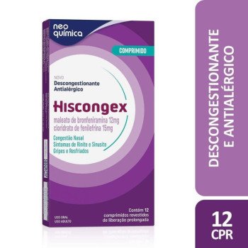 Hiscongex Maleato de Bronfeniramina 12mg + Cloridrato de Fenilefrina 15mg Caixa 12 Comprimidos