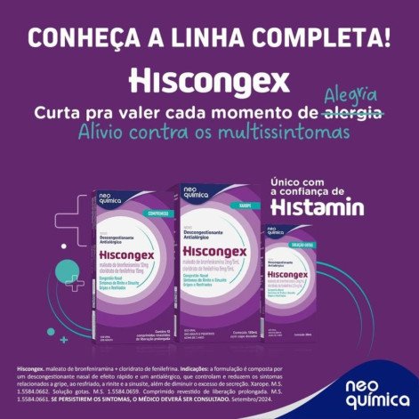 Hiscongex Maleato de Bronfeniramina 12mg + Cloridrato de Fenilefrina 15mg Caixa 12 Comprimidos
