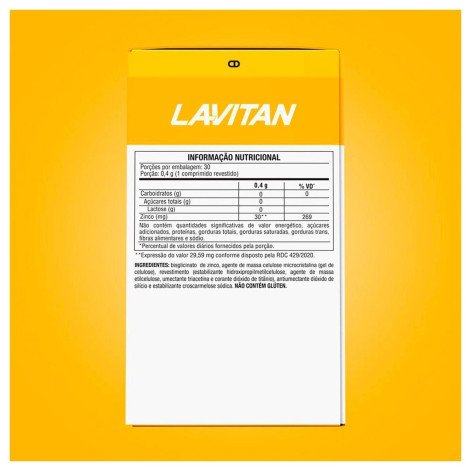 Lavitan Zinco Quelato Mais Imunidade com 30 Comprimidos Revestidos