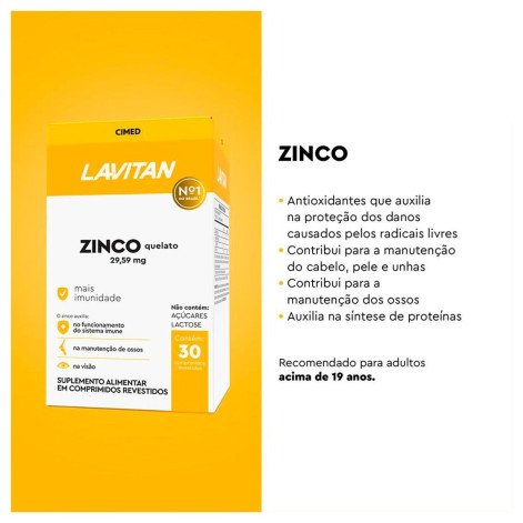 Lavitan Zinco Quelato Mais Imunidade com 30 Comprimidos Revestidos