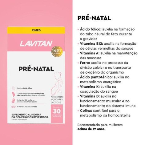Suplemento Alimentar Lavitan Pré-Natal 30 Comprimidos