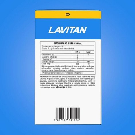 Lavitan Calcio 600mg + 200ui Vitamina D3 Suplemento com 60 comprimidos - Cimed