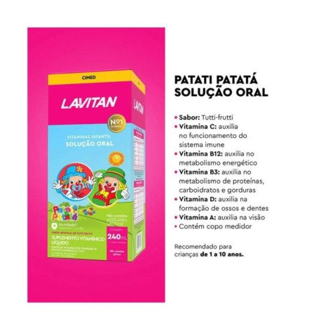 Multivitamínico Infantil Lavitan Solução Oral Com 240Ml Sabor Tutti Frutti