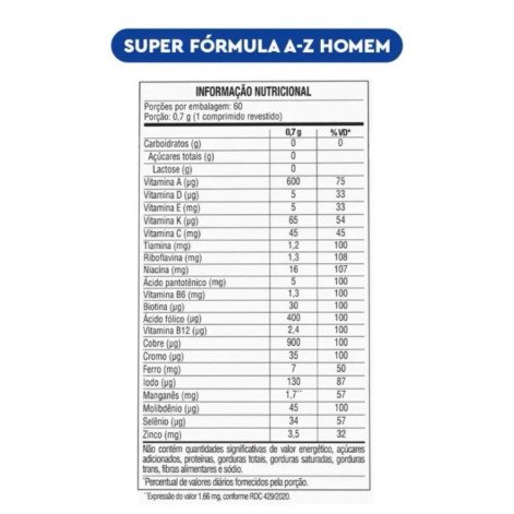 Polivitamínico Lavitan Super Fórmula A-Z Homem 60 comprimidos