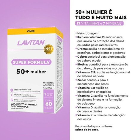 Suplemento Alimentar Lavitan Super Fórmula 50 Mais Mulher Com 60 Comprimidos