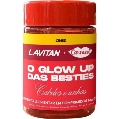 Suplemento Alimentar Lavitan Carmed Cabelos e Unhas Sabor Iogurte de Morango 60 Comprimidos Mastigáveis