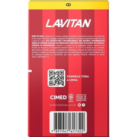 Suplemento Alimentar Lavitan Carmed Cabelos e Unhas Sabor Iogurte de Morango 60 Comprimidos Mastigáveis
