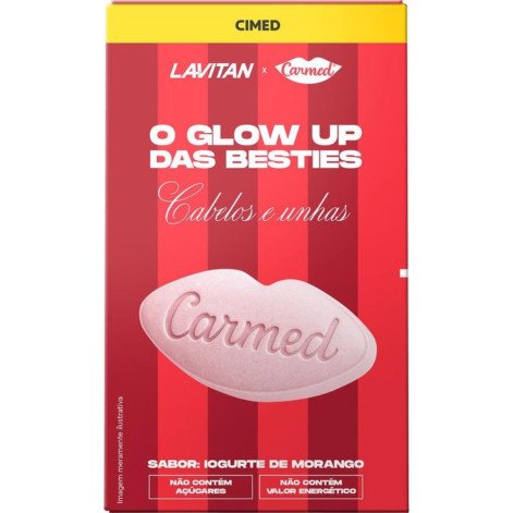 Suplemento Alimentar Lavitan Carmed Cabelos e Unhas Sabor Iogurte de Morango 60 Comprimidos Mastigáveis