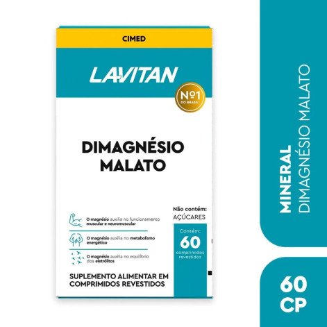 Suplemento Alimentar Dimagnésio Malato 60 Comprimidos Revestidos Lavitan