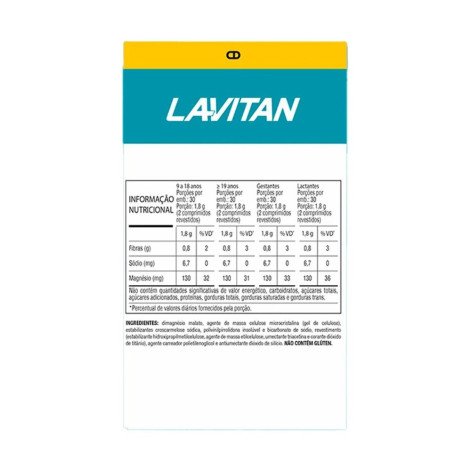 Suplemento Alimentar Dimagnésio Malato 60 Comprimidos Revestidos Lavitan