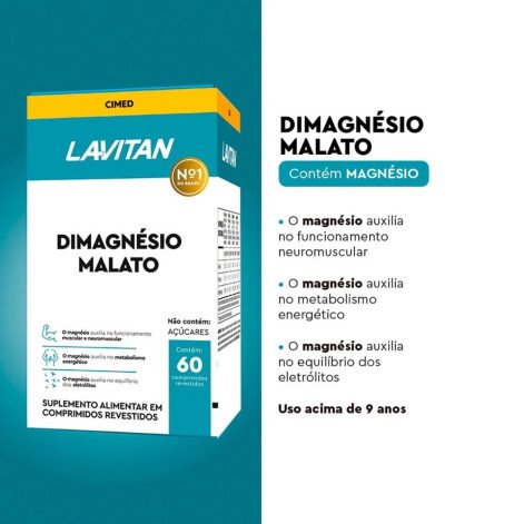 Suplemento Alimentar Dimagnésio Malato 60 Comprimidos Revestidos Lavitan