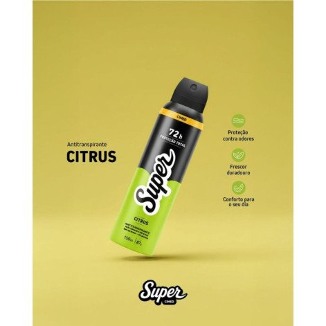 Desodorante Antitranspirante Aerossol 0% Alumínio Citrus 72H Super Cimed 150ml/87g