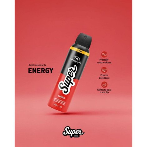 Desodorante Antitranspirante Aerossol 0% Alumínio Energy 72h Super Cimed 150ml/87g