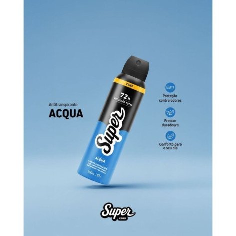 Desodorante Antitranspirante Aerossol 0% Alumínio Acqua 72H Super Cimed 150ml/ 87g