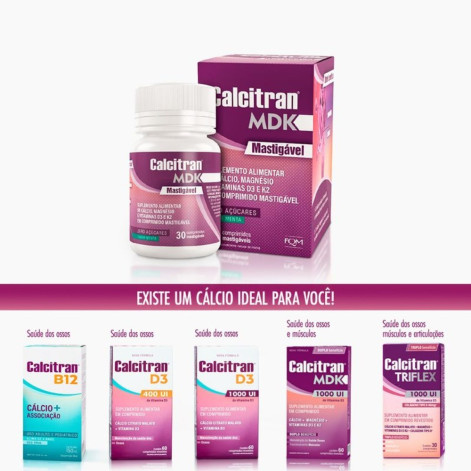 Calcitran MDK Cálcio com Magnésio, Vitamina D e K 30 Comprimidos Mastigáveis