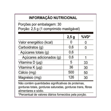 Calcitran MDK Cálcio com Magnésio, Vitamina D e K 30 Comprimidos Mastigáveis