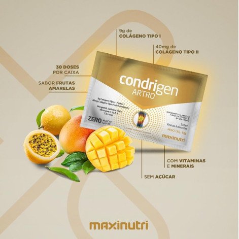 Condrigen Artro Colágeno Tipo 1 e Colágeno Tipo 2 com Vitaminas Sabor Frutas Amarelas 30 Sachês