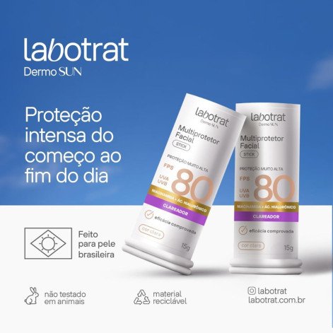 Multiprotetor Facial Stick Labotrat Dermo Sun FPS80 Bege Claro 15g