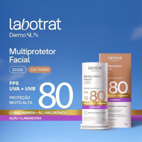 Multiprotetor Facial Stick Labotrat Dermo Sun FPS80 Bege Média 15g